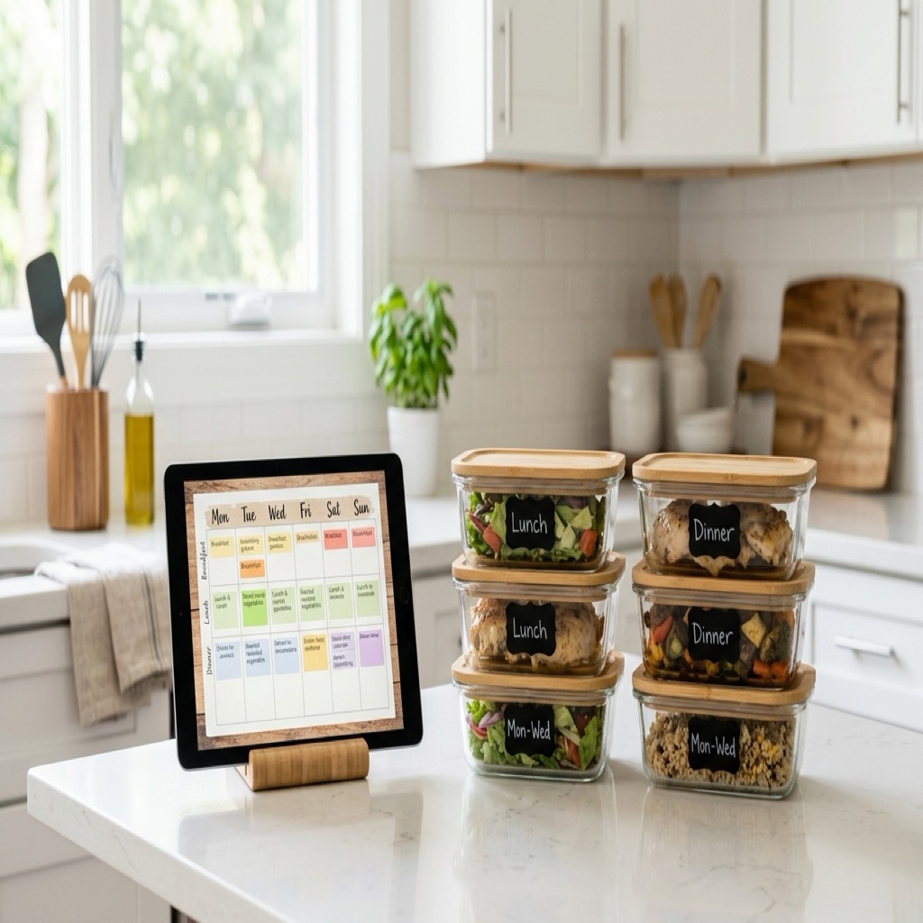 The Freeze & Forget Meal Prep System on a tablet