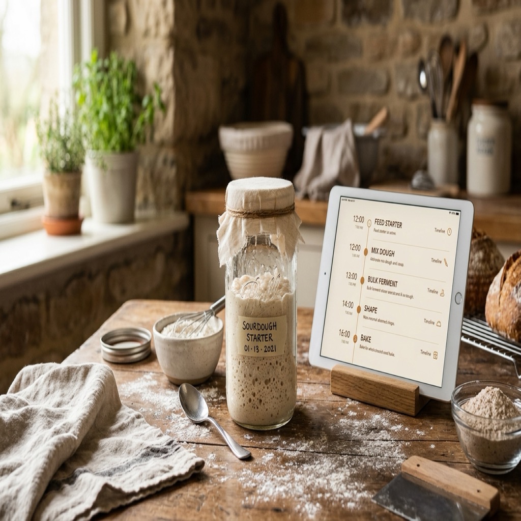 The 7-Day Sourdough Starter Blueprint on a tablet