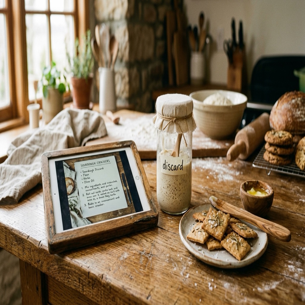 The Sourdough Discard Recipe Vault on a tablet